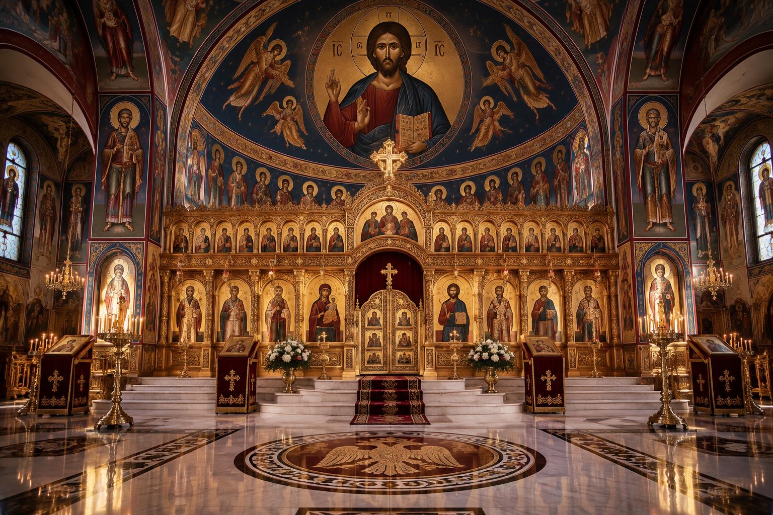 Romanian Byzantine Orthodox sanctuary adorned with sacred iconography